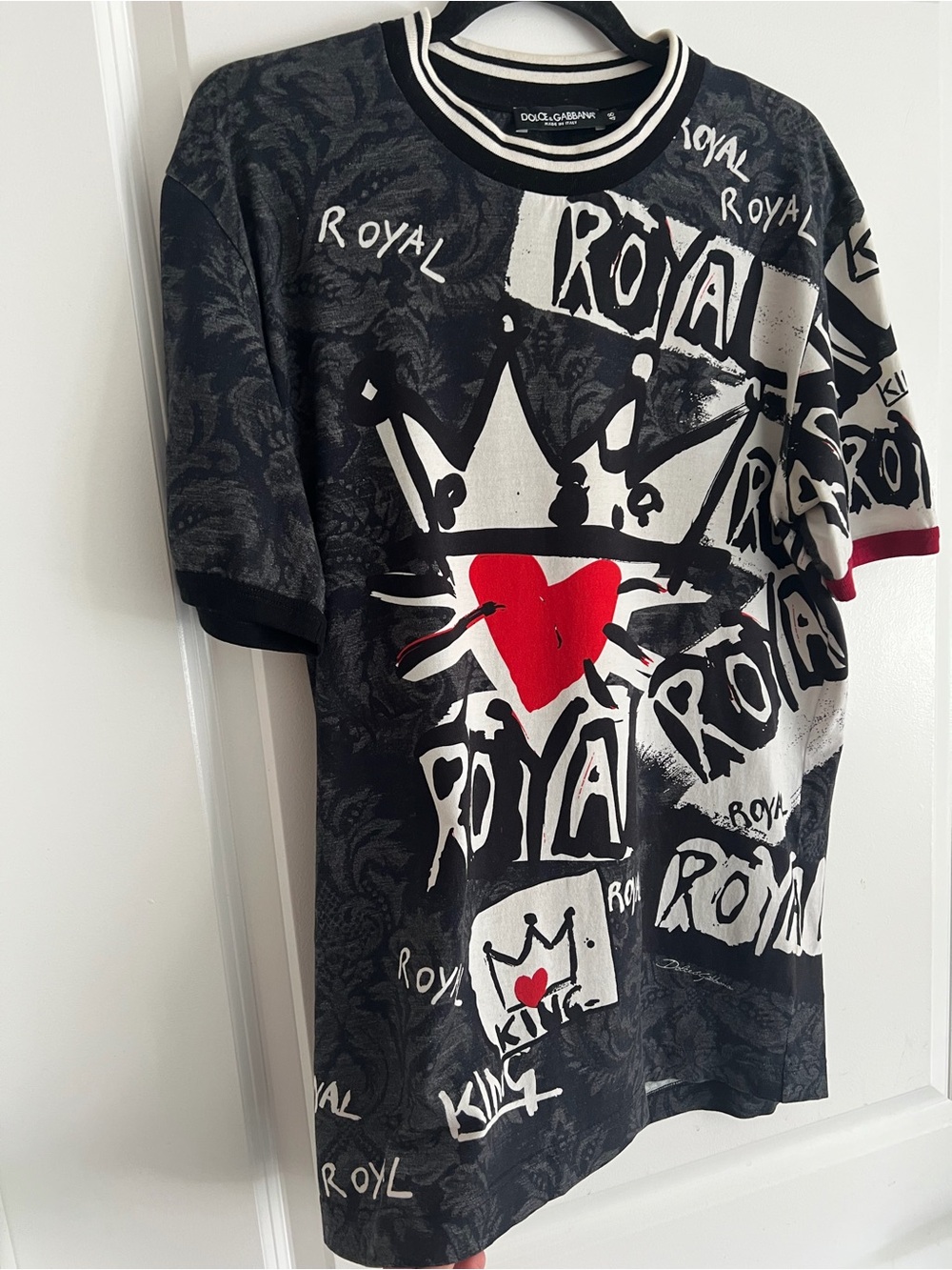Dolce & Gabbana Black Graphic Tee With Red Heart Accent View 4